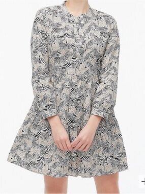 J. CREW Zebra Animal Print Tiered Long Sleeve Dress Cotton Poplin Pockets - XS